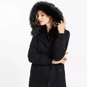 New Express Small Black Faux Fur Parka Jacket Coat